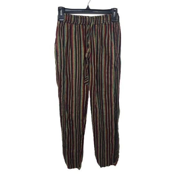 Women’s EARTHBOUND Drawstring Cotton Red/green/black Stripe Pull On Pants Size S - Picture 1 of 8